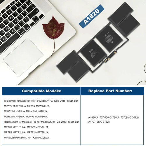 Bateria A1820 Apple Macbook Pro Retina 15 A1707 F 2016 M 17 - Imagen 3