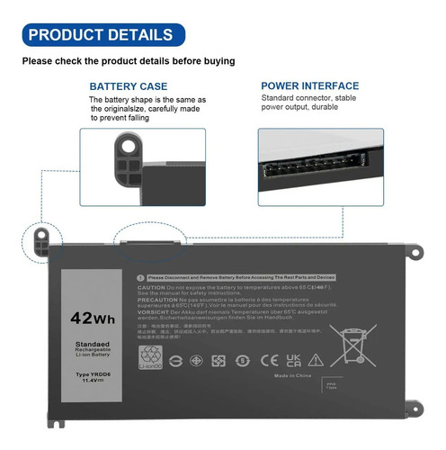 Yrdd6 Vm732 Bateria Dell Inspiron 14 5000 2 En 1 5480 5482 - Imagen 4