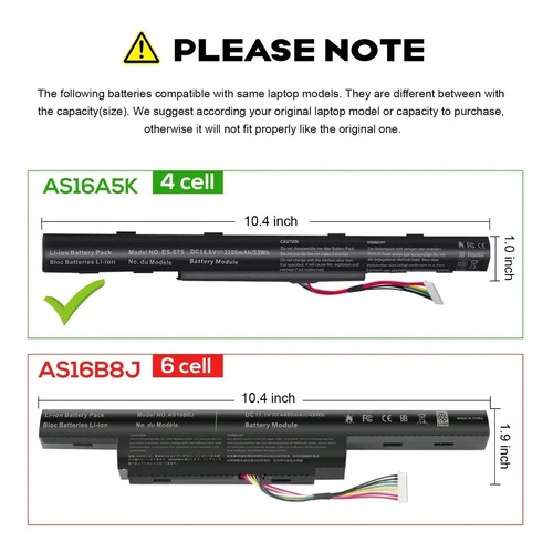Batería Acer Aspire As16a5k As16a8k E15 E5-553 E5-553g E5-57 - Imagen 4